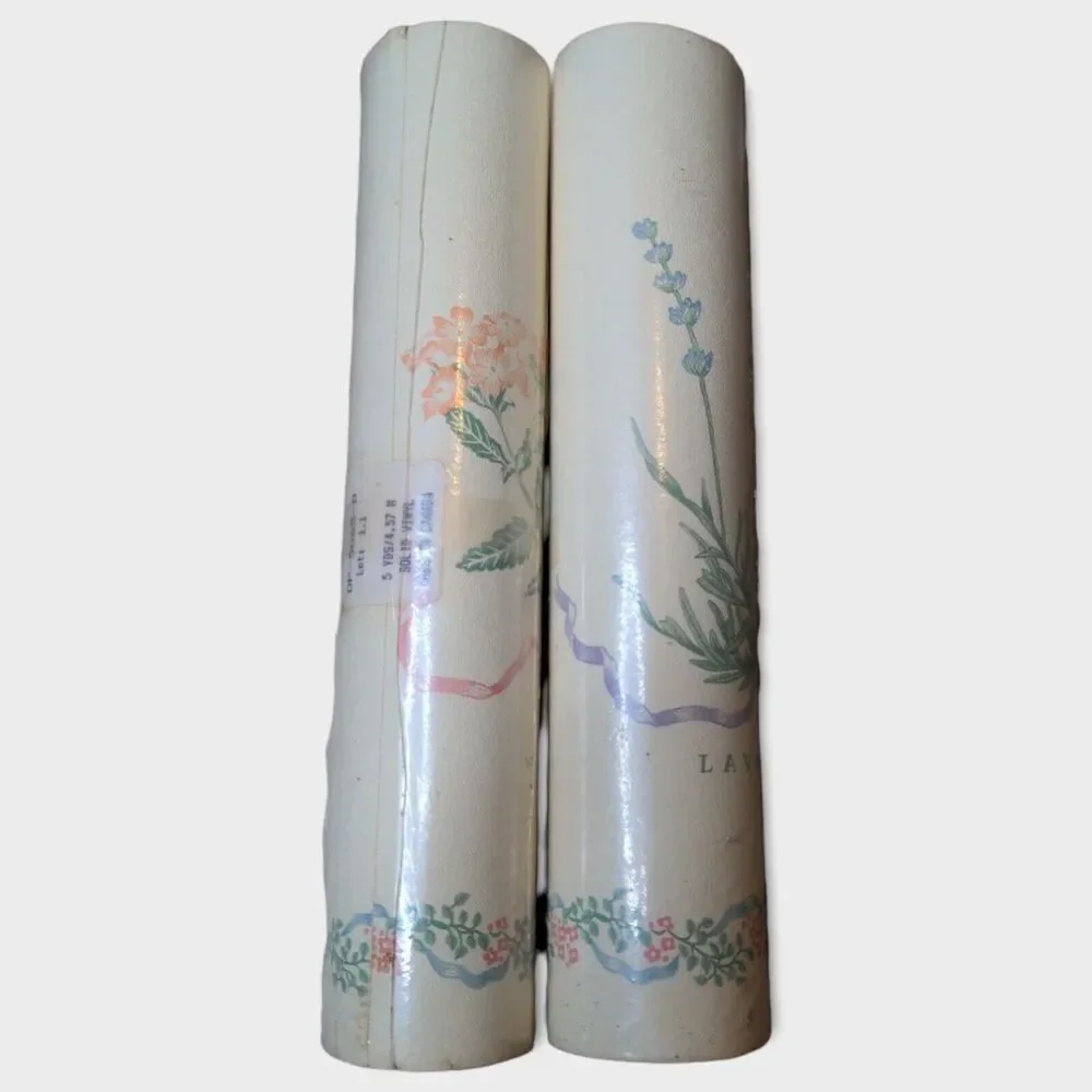 2x Vintage Lavender Verbena Purple Green Leaf Flower Kitchen Wallpaper Border